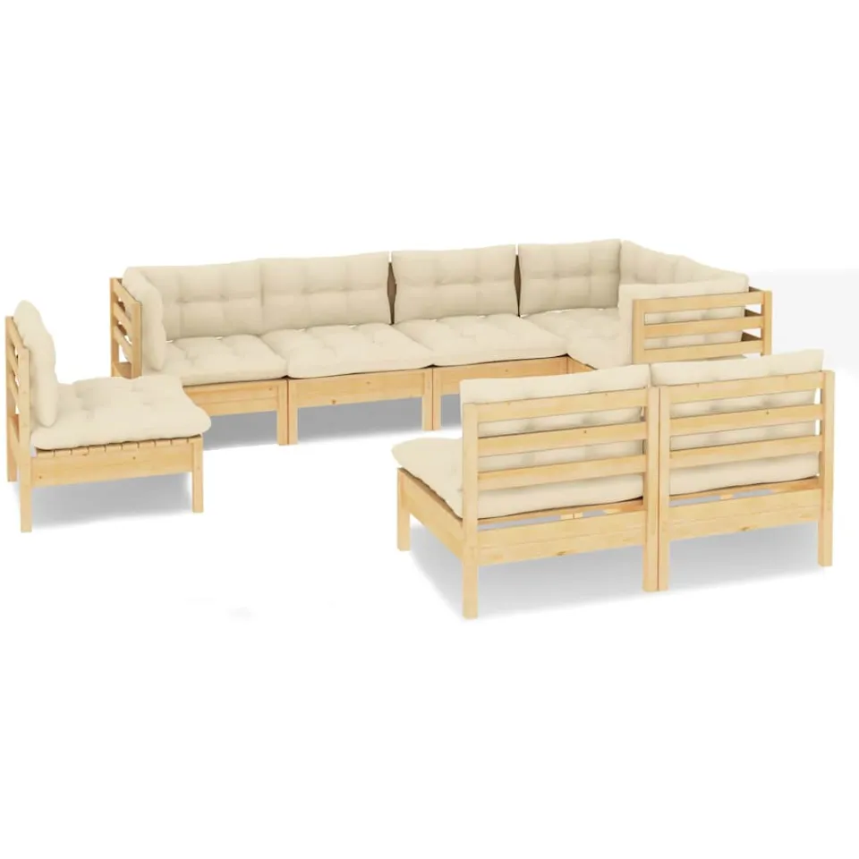 vidaXL 8-delige Loungeset met crèmekleurige kussens massief grenenhout, foto 3