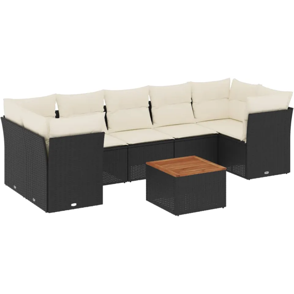 vidaXL 8-delige Loungeset met kussens poly rattan zwart