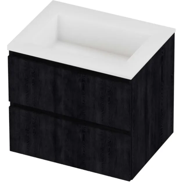 Proline Aristo Badmeubelset Polystone Elegant Zonder Kraangat 60x46x54 cm Mat White Charcoal Oak Eiken