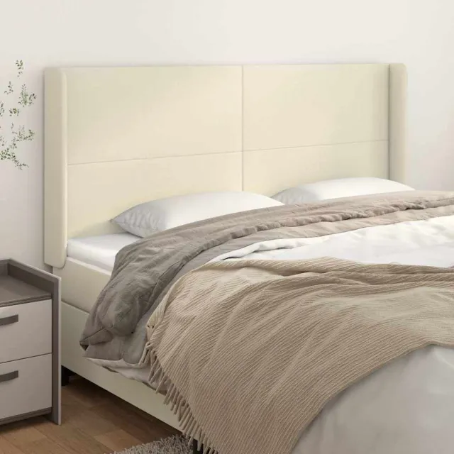 vidaXL Hoofdbord met randen 183x16x118/128 cm kunstleer crèmekleurig