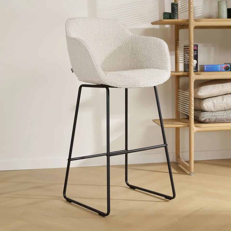 Nolon Nino-Mare barkruk bouclé beige - zwart onderstel - 75 cm, foto 2