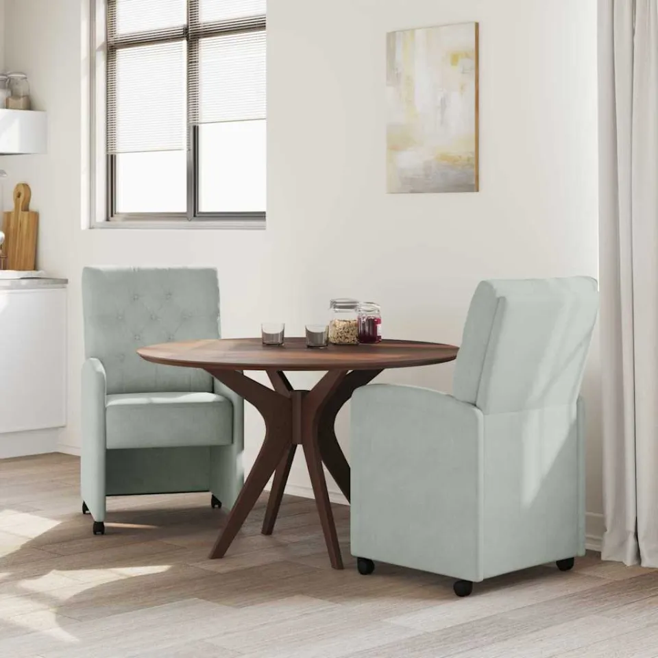 vidaXL Eetkamerstoelen met Wieltjes 2 st Fluweel Lichtgrijs, foto 3