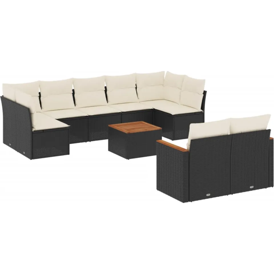 vidaXL 10-delige Loungeset met kussens poly rattan zwart