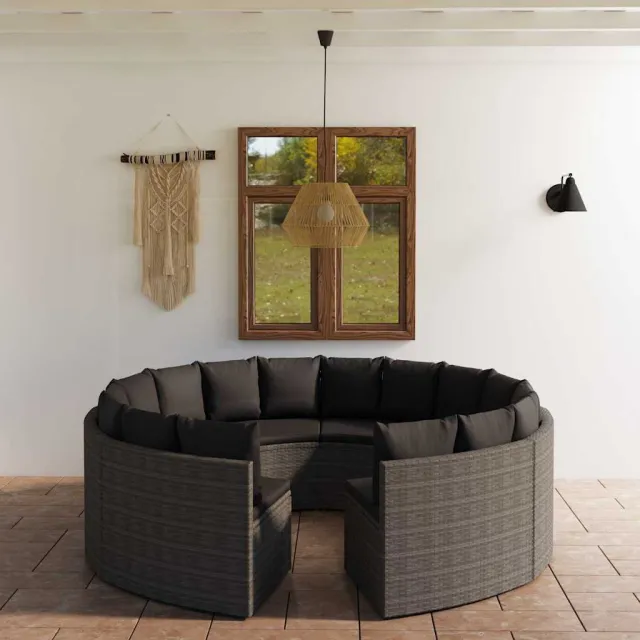 vidaXL 8-delige Loungeset met kussens poly rattan grijs, foto 2
