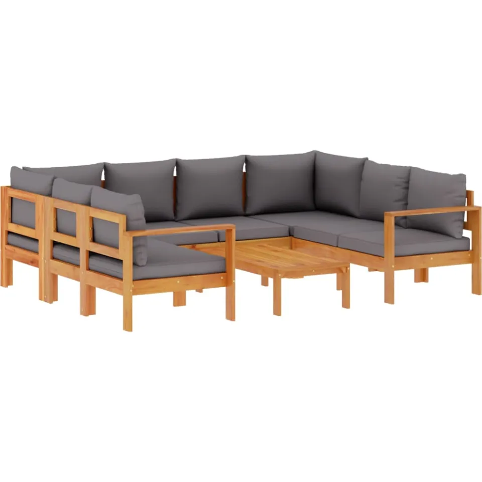 vidaXL 6-delige Loungeset met kussens massief acaciahout grijs, foto 4