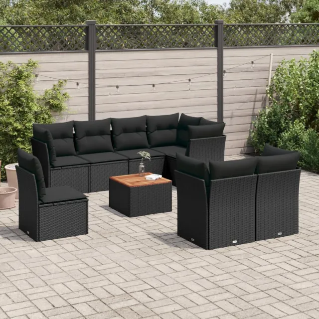 vidaXL 9-delige Loungeset met kussens poly rattan zwart, foto 2