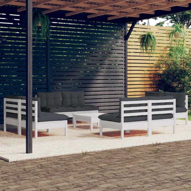 vidaXL 9-delige Loungeset met antracietkleurige kussens grenenhout, foto 2