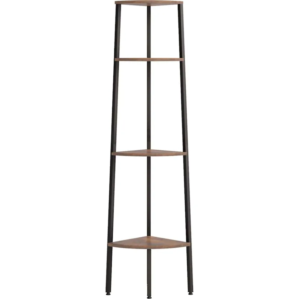 vidaXL Hoekkast met 4 lagen donkerbruin en zwart 45,5x31,5x150 cm