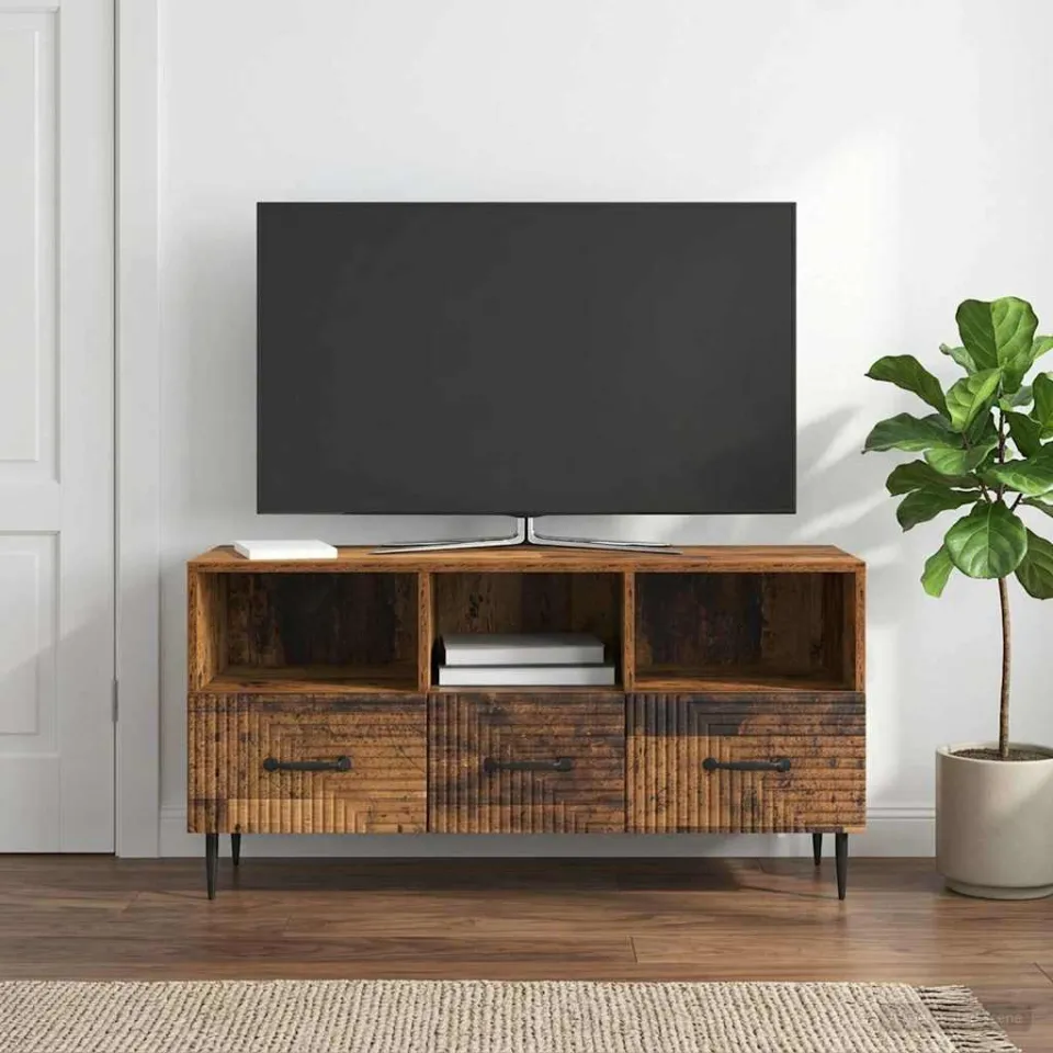 vidaXL TV-kast met lade Oud hout 102 x 34,5 x 50 cm Bewerkt hout bruin, foto 4