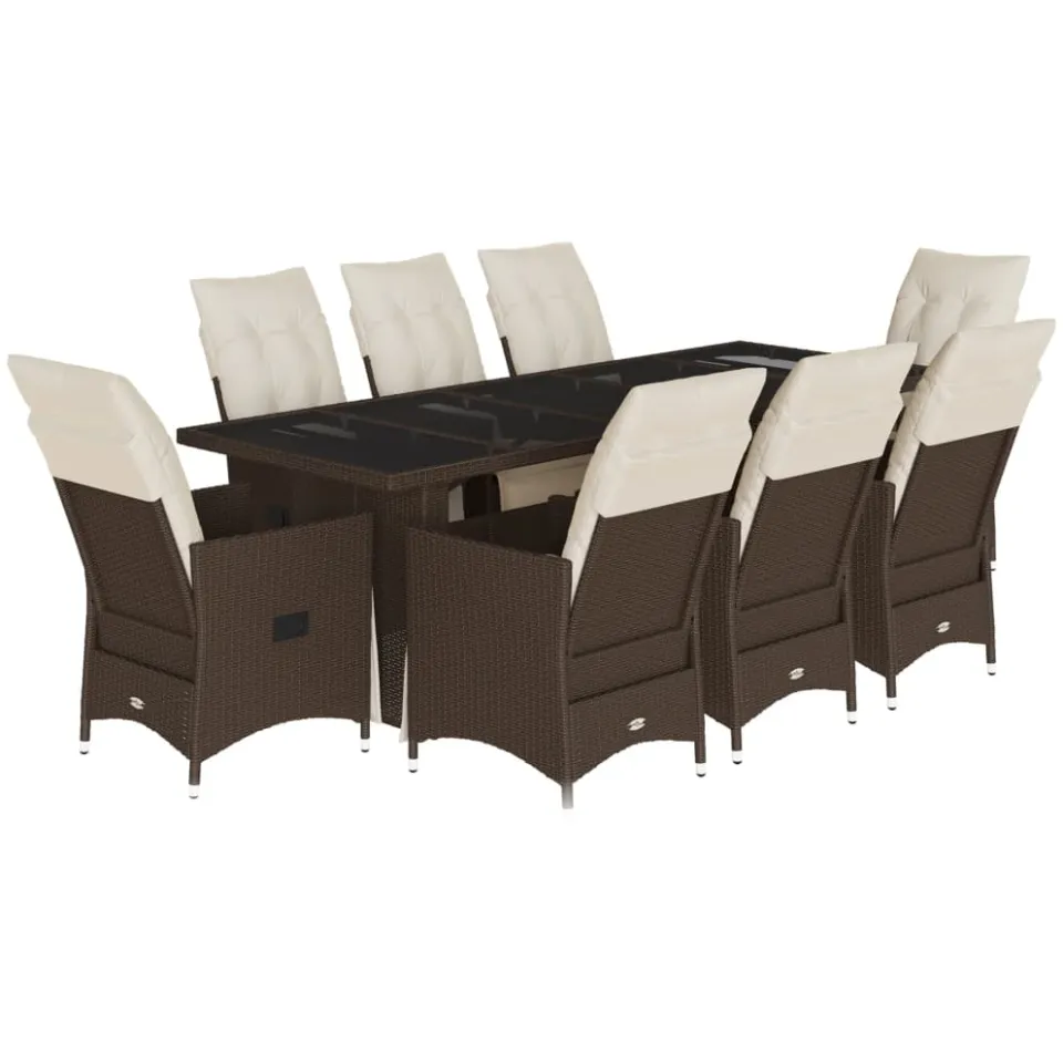 vidaXL 9-delige Bistroset met kussens poly rattan bruin, foto 3