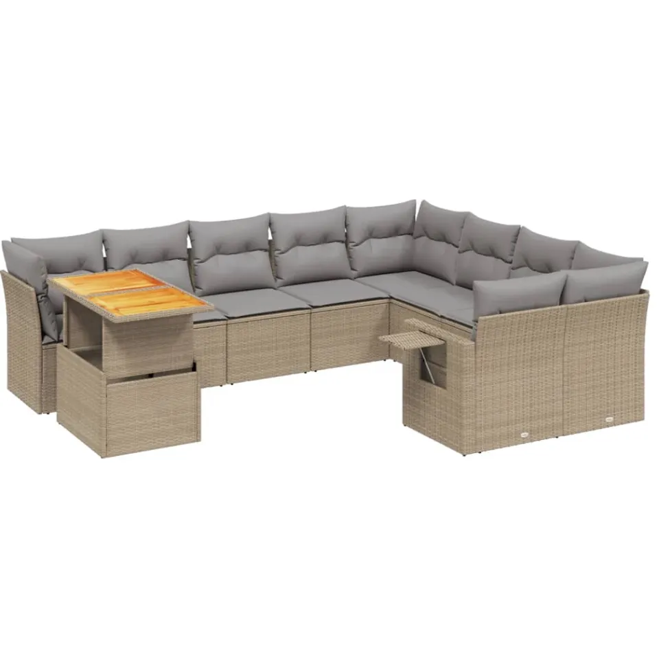 vidaXL 10-delige Loungeset met kussens poly rattan beige, foto 3