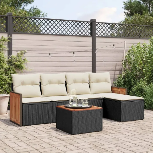 vidaXL 6-delige Loungeset met kussens poly rattan zwart, foto 2