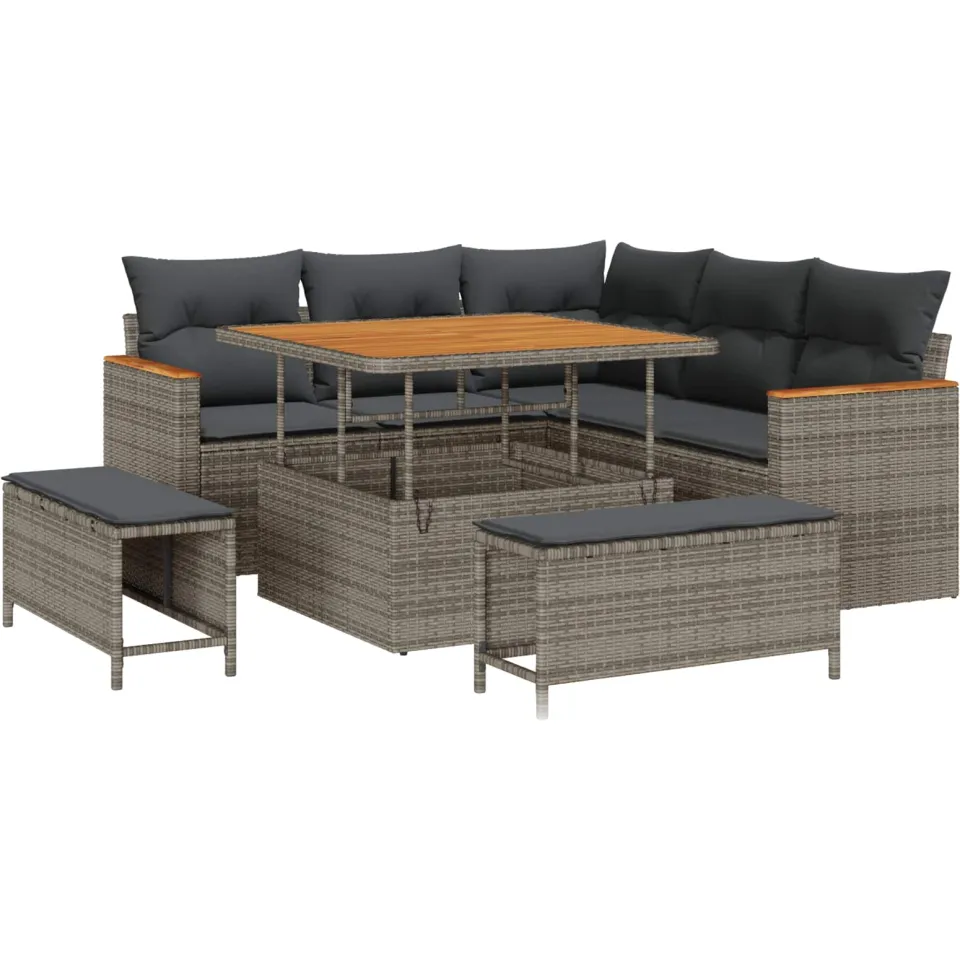 vidaXL Tuinbankenset 8 st Grijs poly rattan, foto 4
