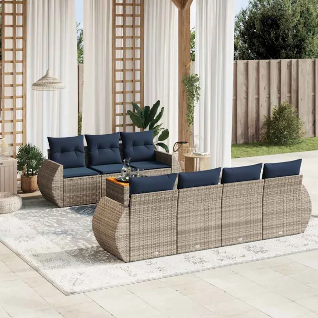 vidaXL 8-delige tuinbankset met kussens, grijs polyrotan, foto 2