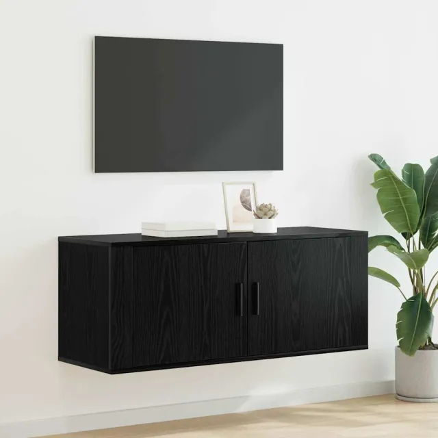 vidaXL Wandgemonteerde TV-kast 100 x 34,5 x 40 cm Zwart Eiken