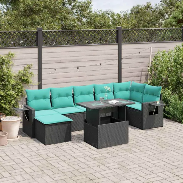vidaXL 8-delige tuinbankset met kussens, zwart polyrotan, foto 2