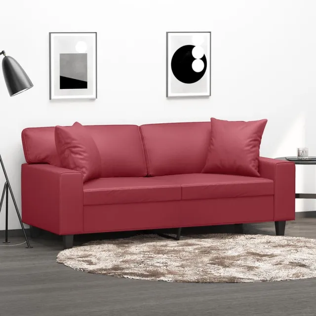 vidaXL Tweezitsbank met sierkussens 140 cm kunstleer wijnrood