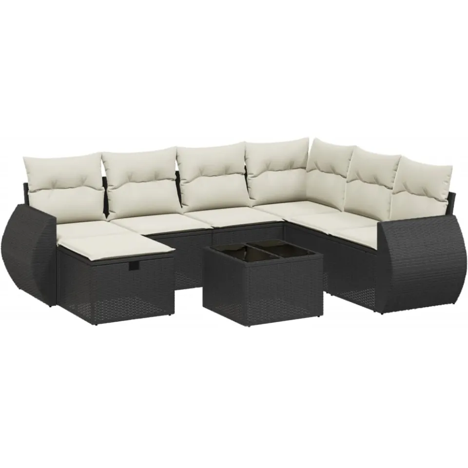 vidaXL 8-delige Loungeset met kussens poly rattan zwart