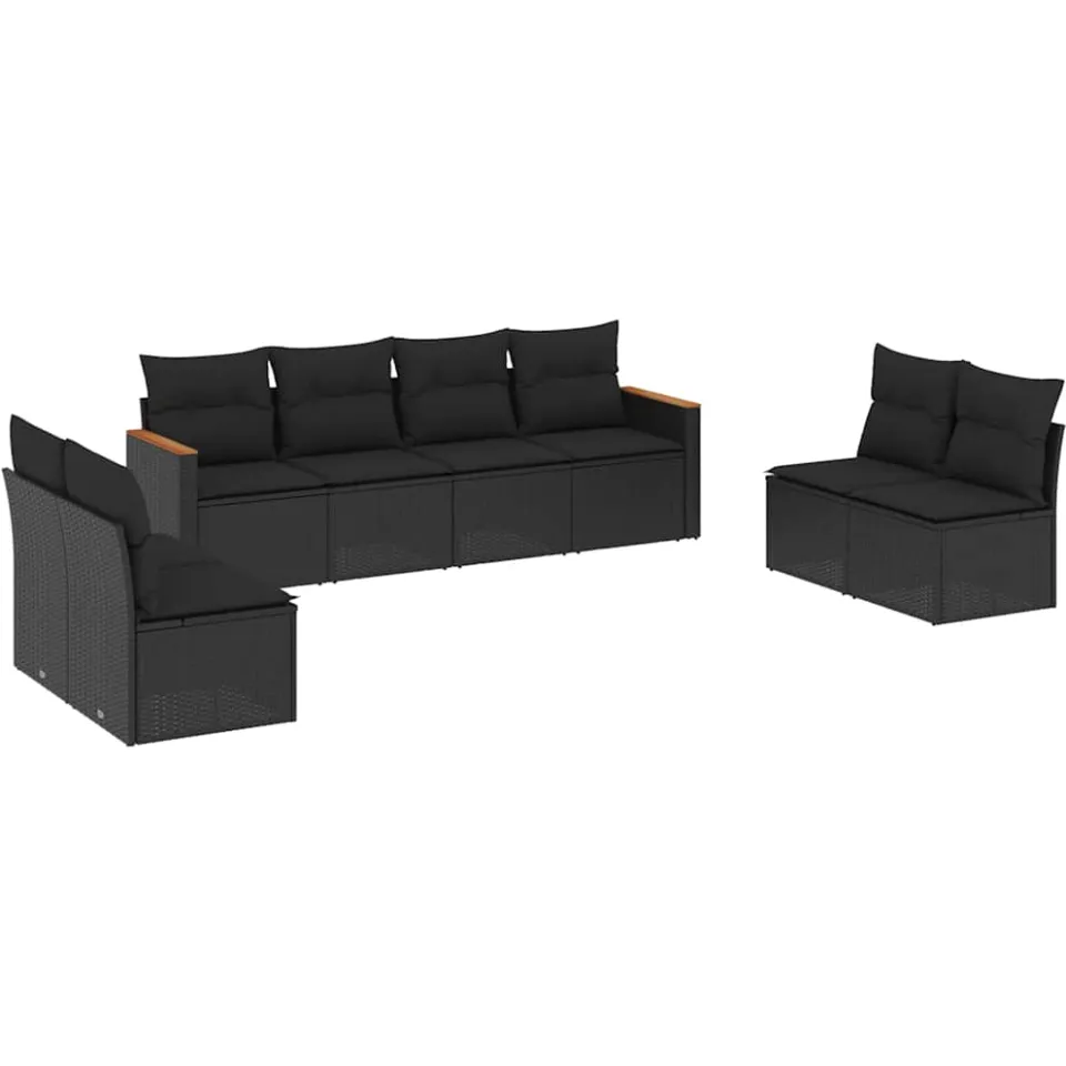 vidaXL 8-delige Loungeset met kussens poly rattan zwart, foto 3