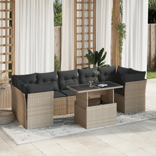 vidaXL 8-delige Loungeset met kussens poly rattan lichtgrijs grijs, foto 2