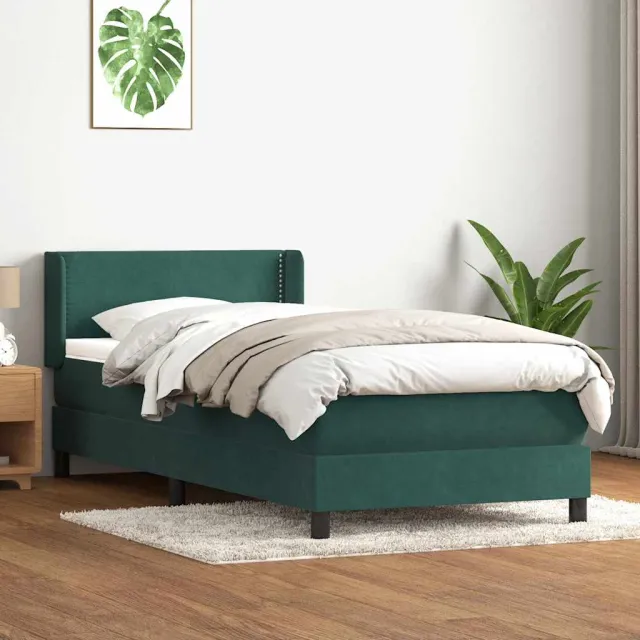 vidaXL Boxspring met matras fluweel donkergroen 80x220 cm groen