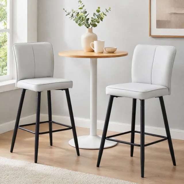 MODENUIT Barkruk 101 cm - Set Van 2 Met Rugleuning - Voor Bar En Keukeneiland - Kunstleer Lichtgrijs Zwart