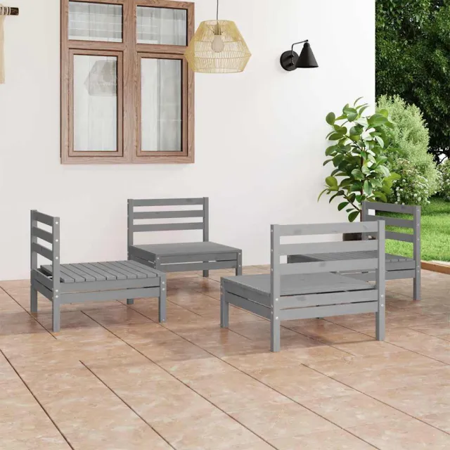 vidaXL 4-delige Loungeset massief grenenhout grijs, foto 2