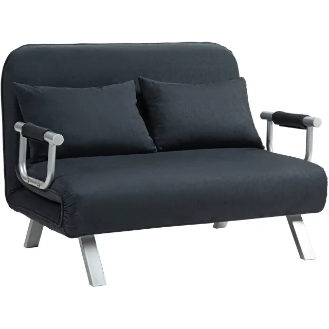Lunpog Slaapbank - 5 voudig verstelbaar - imitatie suède - metalen frame - inclusief kussens - zwart