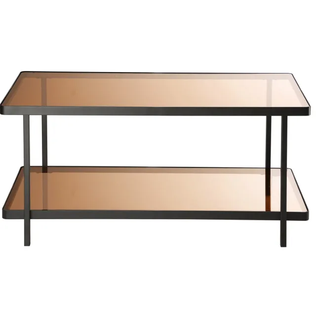 CaliCosy Zwarte metalen salontafel met 2 rookglasplaten L100 cm - ORA