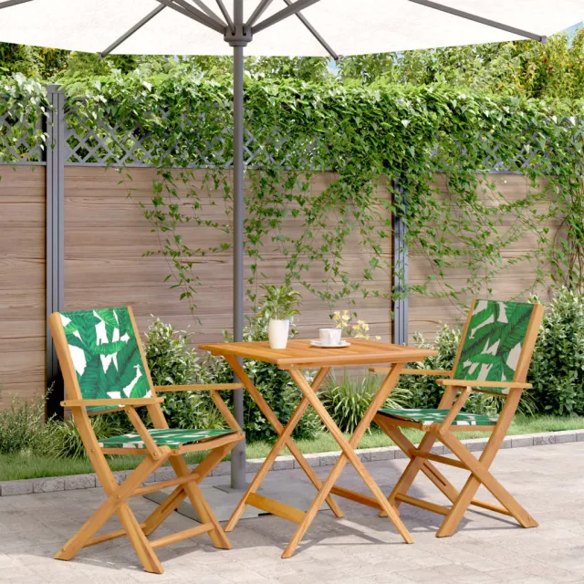 vidaXL 3-delige Bistroset bladpatroon stof en massief hout groen, foto 2
