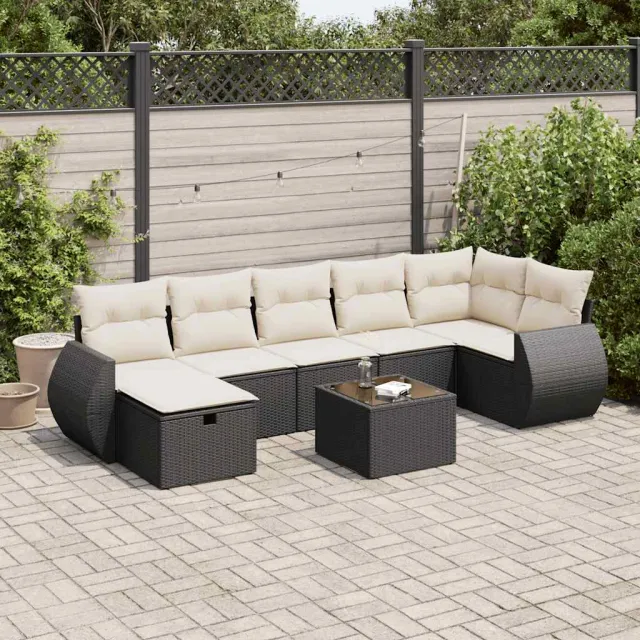 vidaXL 8-delige Loungeset met kussens poly rattan zwart, foto 2