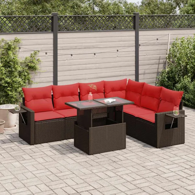 vidaXL 7-delige Loungeset met kussens poly rattan acacia bruin, foto 2