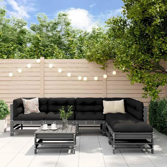 vidaXL 7-delige Loungeset met kussens massief hout grijs, foto 2