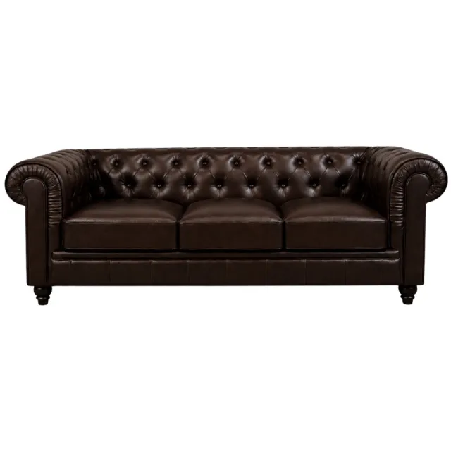 Meubeldistrict Chesterfield Bank - 3 Zits - Donker Bruin - Mokka - Leer - Sofa - Bankstel - Chesterfield Meubel Mokka Bruin