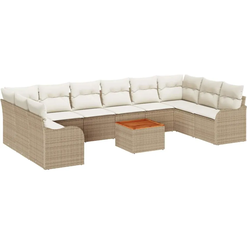vidaXL Tuinbankenset 10 st Beige en Crème poly rattan, foto 4