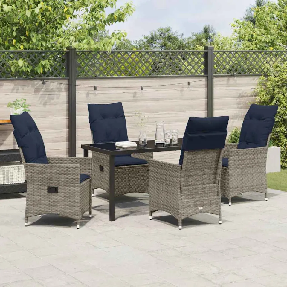 vidaXL Tafel en stoelen set 5 st Grijs PE Rattan, foto 3