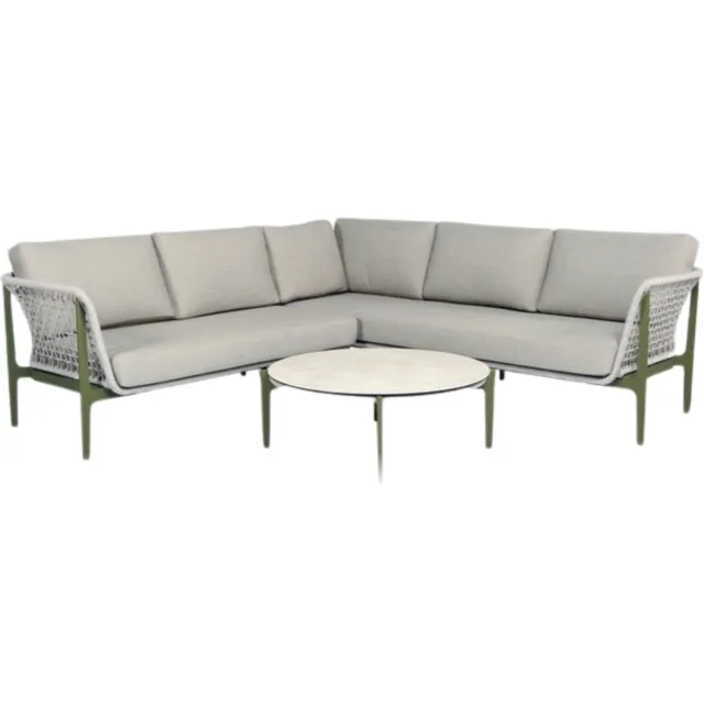 Tierra Outdoor Loungeset Montreal Lounge - Aluminium - Rope - Hoekbank met Loungetafel - Groen - Lichtgrijs green, light grey