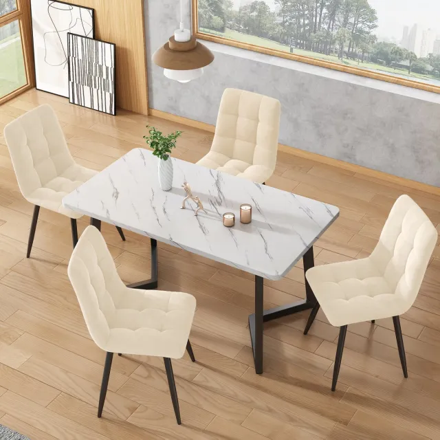 FloraGrace Eetkamerstoel 44 X 41 X 86 Cm - Set Van 4 Met Fluwelen Bekleding En Ergonomische Rugleuning - Voor Eetkamer Keuken Beige