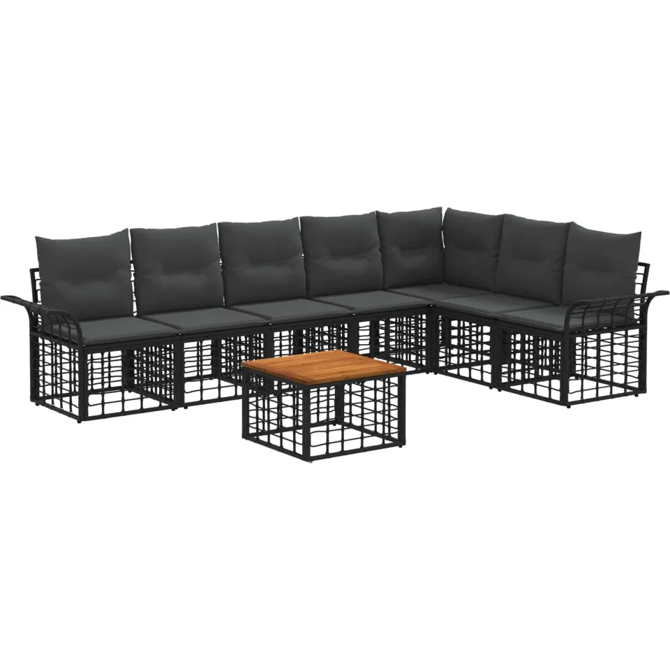 vidaXL Buiten bankenset 8 st 7-zits Zwart en Donkergrijs Polyester