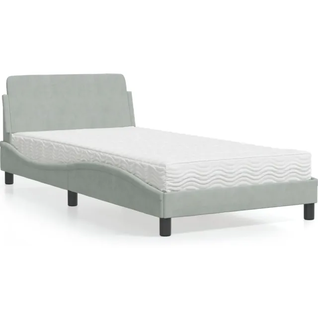 vidaXL Bed met matras "Dover" fluweel lichtgrijs 100x200 cm