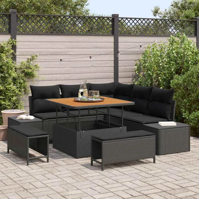 vidaXL Tuinbankenset 8 st Zwart Poly riet, foto 2