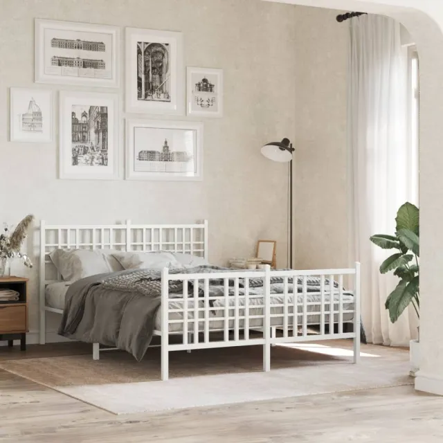 vidaXL Bedframe met hoofd- en voeteneinde metaal wit 120 x 190 cm