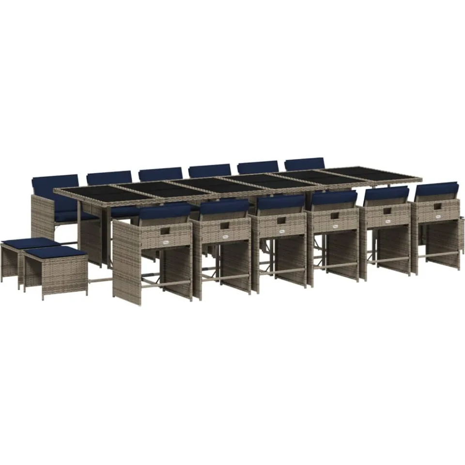 vidaXL 17-delige tuinset met kussens, grijs polyrotan, foto 3