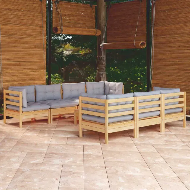 vidaXL 8-delige Loungeset met grijze kussens massief grenenhout grijs, foto 2