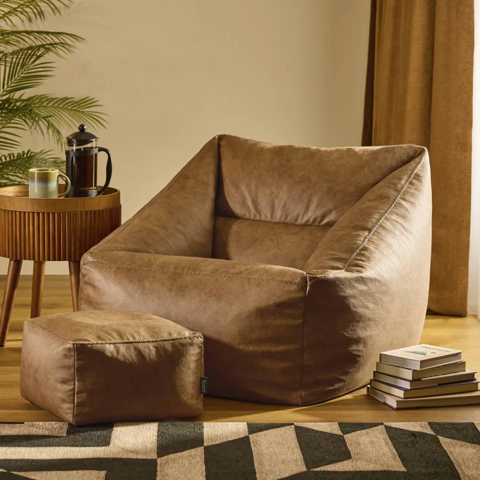 icon - Natalia XL Zitzak Fauteuil met Poef - Kunstleer - Bruin, foto 4