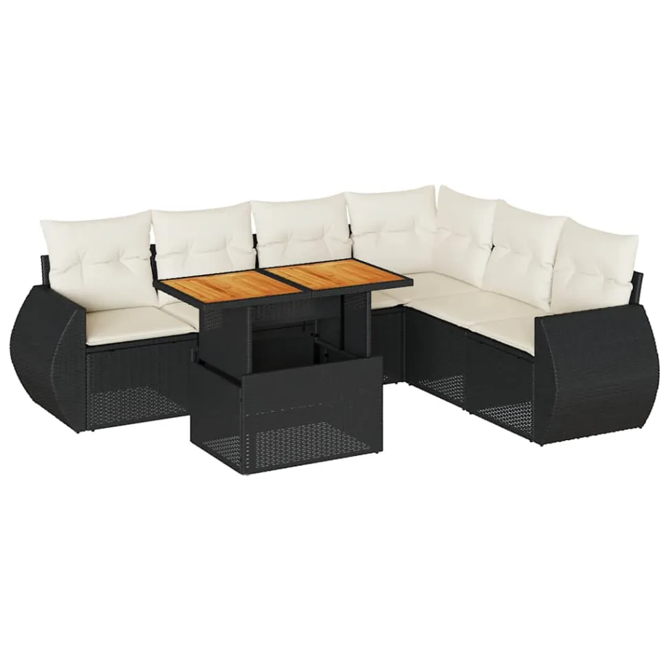vidaXL 7-delige Loungeset met kussens poly rattan zwart, foto 3