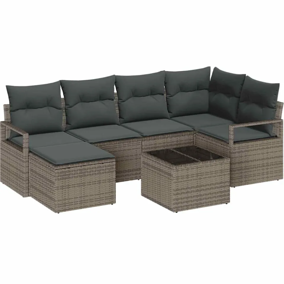 vidaXL Bankstel 7 st Lichtgrijs poly rattan