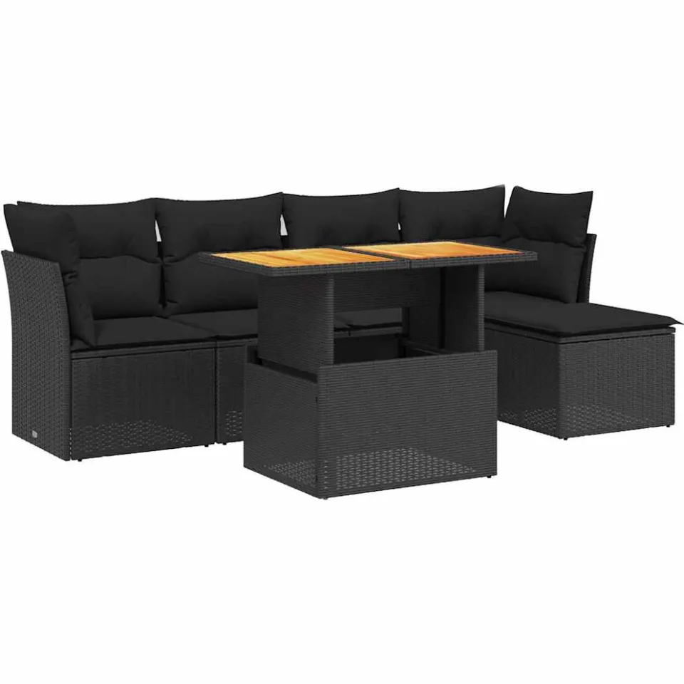 vidaXL 6-delige Loungeset met kussens poly rattan zwart, foto 4