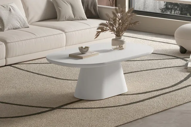 Rousseau Tavira – Salontafel Ovaal – 120x70 cm – Cement Ecru Wit
