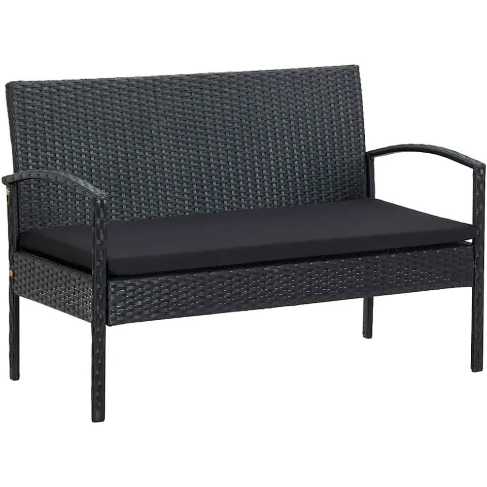 vidaXL 4-delige Loungeset met kussens poly rattan zwart, foto 3